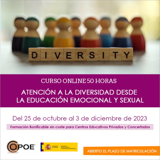 Curso online de COPOE &quot;Atención a la diversidad desde la educación emocional y sexual”, del 27 de octubre al 1 de diciembre de 2022